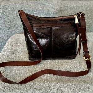 Dark Brown Leather Crossbody Bag - Adjustable Strap